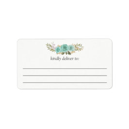ターコイズフローラブルーバラ書ラージ・オン・アドレス ラベル