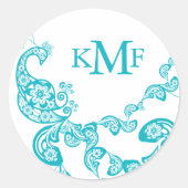 ターコイズフローラペイズリーピーコック結婚式の引き出物 ラウンドシール (正面)