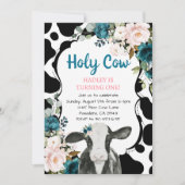 ターコイズフローラホーリーカウアイワンファースト誕生日 招待状 (正面)