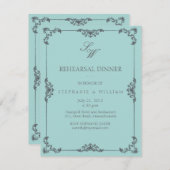 ターコイズフローラモノグラムリハーサルディナーカード 招待状 (正面/裏面)