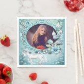 ターコイズフローラユニコーンフォト誕生日 スタンダードランチョンナプキン (インサイチュ)