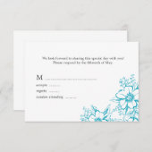 ターコイズフローラレタープレス結婚スタイル 出欠カード (正面/裏面)