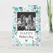 ターコイズフローラ水彩詩の写真母の日 カード (正面)