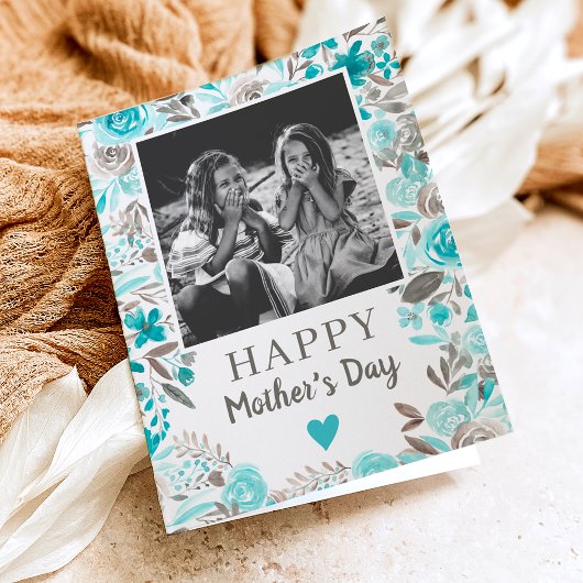 ターコイズフローラ水彩詩の写真母の日 カード