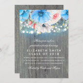 ターコイズフローラ素朴ウッド卒業パーティー 招待状 (正面/裏面)