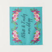 ターコイズフローラ結婚の背景フォトブースプロップ タペストリー (正面)