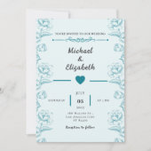 ターコイズフローラ結婚式招待状カードデザイン 招待状 (正面)