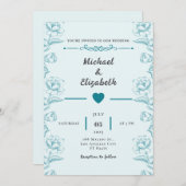 ターコイズフローラ結婚式招待状カードデザイン 招待状 (正面/裏面)