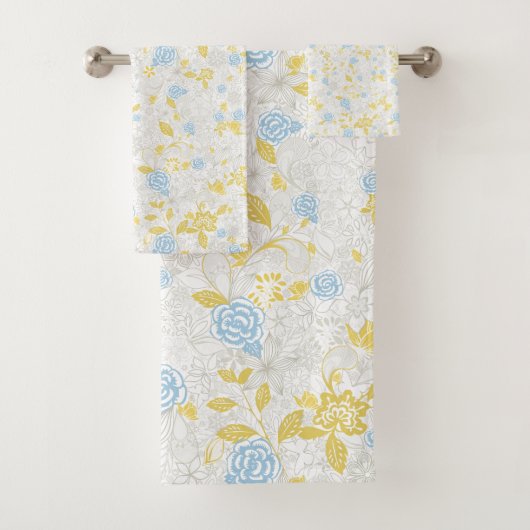 ターコイズフローラ花継ぎ目パターン バスタオルセット (インサイチュ)