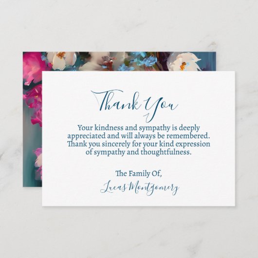 ターコイズフローラ葬儀ありがとう悔やみや弔慰 ノートカード (正面/裏面)