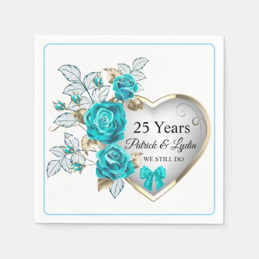 ターコイズフローラ25周年記念 – 私はまだする スタンダードカクテルナプキン (正面)