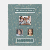 ターコイズフローラ、個人用、フレーム付き家族写真 フリースブランケット (正面)