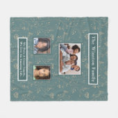 ターコイズフローラ、個人用、フレーム付き家族写真 フリースブランケット (正面(横))