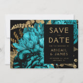 ターコイズフローラQRコード結婚式日付の保存 招待状 (正面)