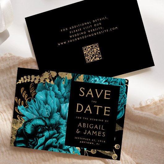 ターコイズフローラQRコード結婚式日付の保存 招待状