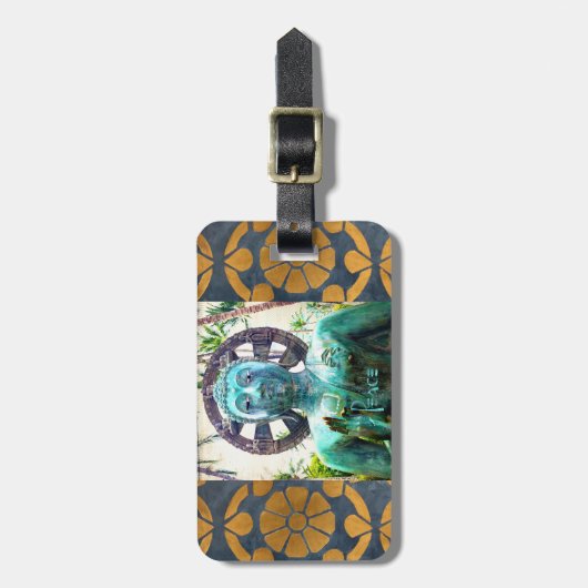 ターコイズブッダフォトピース引用文アンティークモザイク ラゲッジタグ (正面縦)