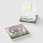 ターコイズブッダ頭部フォトアンティークトロピカルはっきりした ストーンコースター (横)