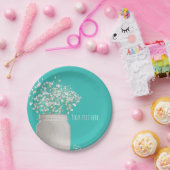 ターコイズブライダルシャワーメイスンジャー&バビーズブレス ペーパープレート (パーティー)