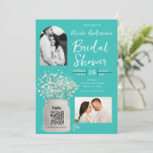 ターコイズブライダルシャワーメイスンジャー&バビーズブレス 招待状 (スタンド正面)