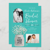 ターコイズブライダルシャワーメイスンジャー&バビーズブレス 招待状 (正面/裏面)