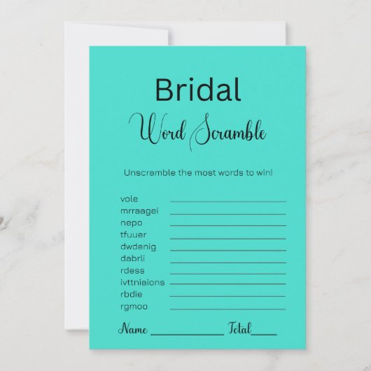 ターコイズブライダル単語スクランブルゲーム 招待状 (正面)