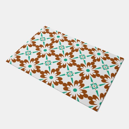 ターコイズブラウンと白スペインのタイル模様 ドアマット (アングル)