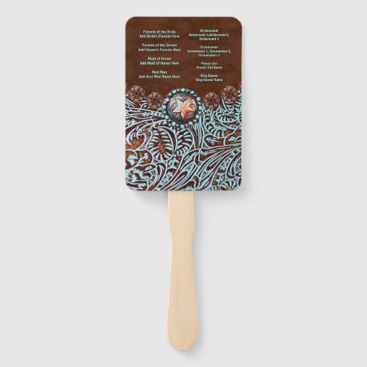 ターコイズブラウンウェスタンの田舎の結婚式プログラム ハンドファン (裏面)