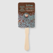 ターコイズブラウンウェスタンの田舎の結婚式プログラム ハンドファン (正面)