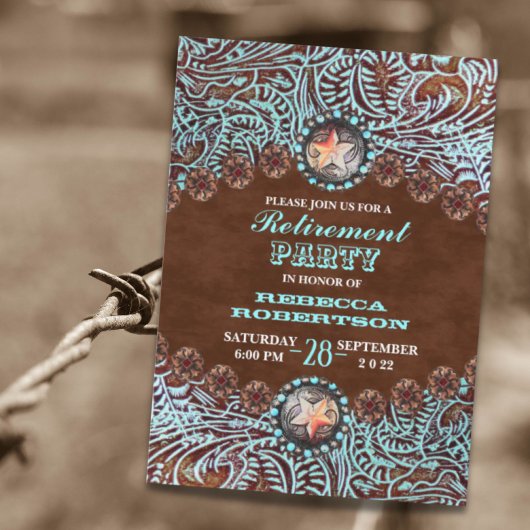 ターコイズブラウンウエスタンカントリーリタイオメントパーティー 招待状