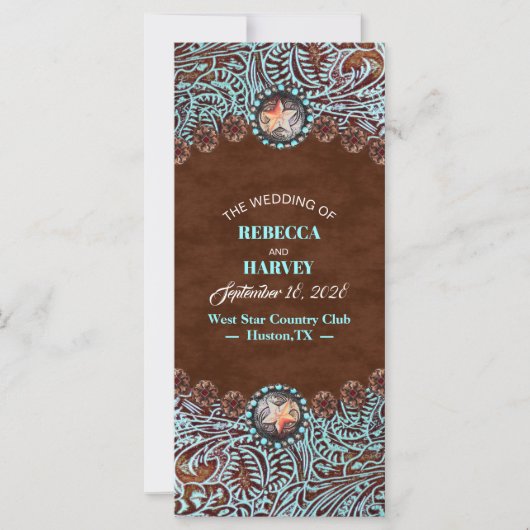 ターコイズブラウンカウボーイウェスタンウェディングプログラム (正面)