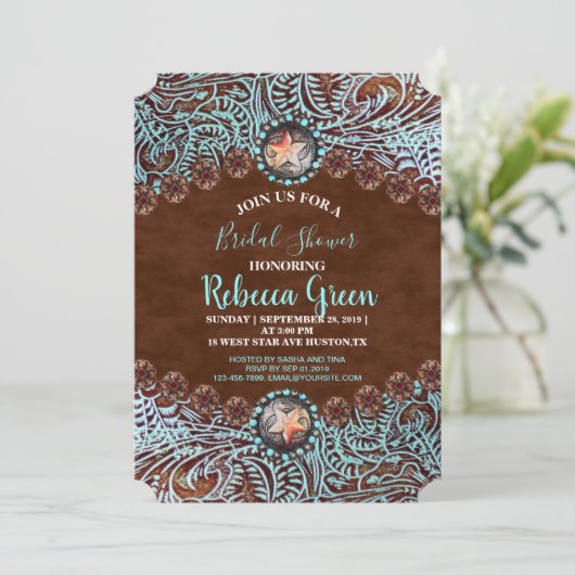 ターコイズブラウンカウボーイウェスタンブライダルシャワー 招待状 (スタンド正面)