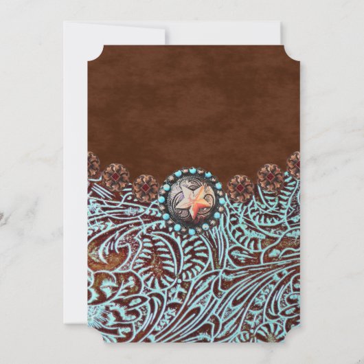 ターコイズブラウンカウボーイウェスタンブライダルシャワー 招待状 (裏面)