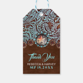 ターコイズブラウンカウボーイカントリー結婚ウエスタン ギフトタグ