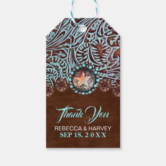 ターコイズブラウンカウボーイカントリー結婚ウエスタン ギフトタグ (正面)