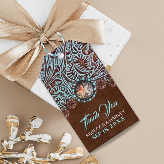 ターコイズブラウンカウボーイカントリー結婚ウエスタン ギフトタグ