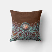 ターコイズブラウンカウボーイカントリー結婚ウエスタン クッション (裏面)