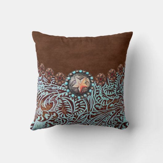 ターコイズブラウンカウボーイカントリー結婚ウエスタン クッション (裏面)
