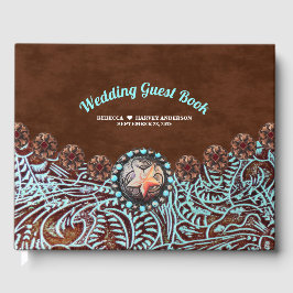 ターコイズブラウンカウボーイカントリー結婚ウエスタン ゲストブック