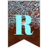 ターコイズブラウンカウボーイカントリー結婚ウエスタン バンティングフラッグ (第2の旗)