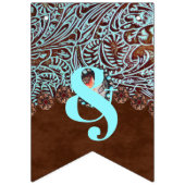 ターコイズブラウンカウボーイカントリー結婚ウエスタン バンティングフラッグ (第3の旗)