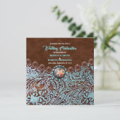 ターコイズブラウンカウボーイカントリー結婚ウエスタン 招待状 (スタンド正面)