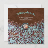 ターコイズブラウンカウボーイカントリー結婚ウエスタン 招待状 (裏面)