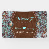 ターコイズブラウンカウボーイカントリー結婚ウエスタン 横断幕 (横)