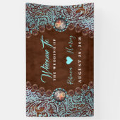 ターコイズブラウンカウボーイカントリー結婚ウエスタン 横断幕 (縦)