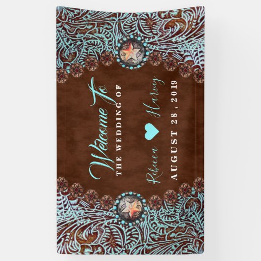 ターコイズブラウンカウボーイカントリー結婚ウエスタン 横断幕 (縦)