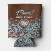 ターコイズブラウンカウボーイカントリー結婚ウエスタン 缶クーラー (正面)