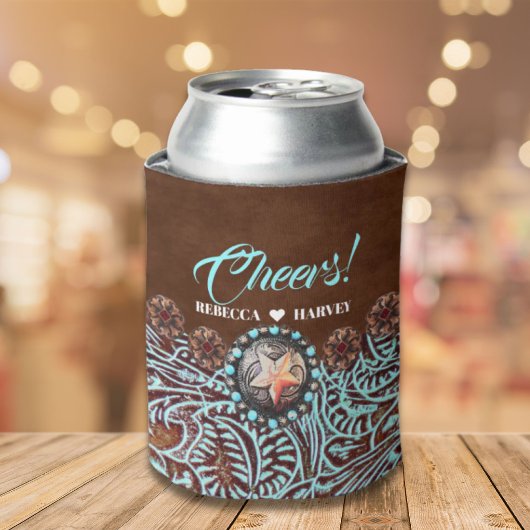 ターコイズブラウンカウボーイカントリー結婚ウエスタン 缶クーラー