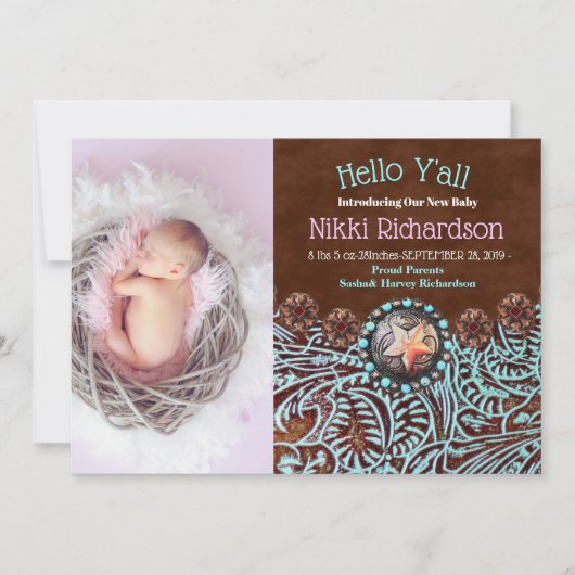 ターコイズブラウンカントリー西部の誕生発表 案内状 (正面)