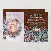 ターコイズブラウンカントリー西部の誕生発表 案内状 (正面/裏面)