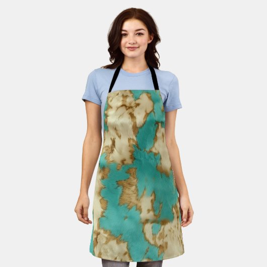 ターコイズブラウンクリームアニマルコウィドウェスタン エプロン (着用した状態)